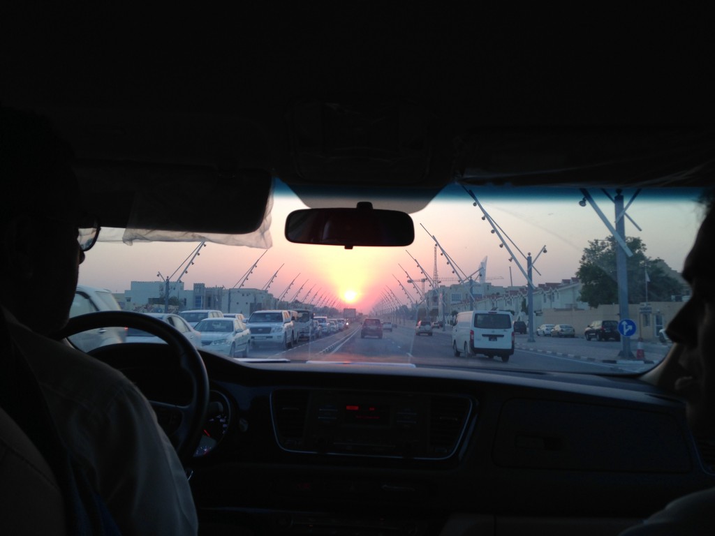 Driving back from the American School of Doha - a beautiful Arabian sunset lighting up the horizon