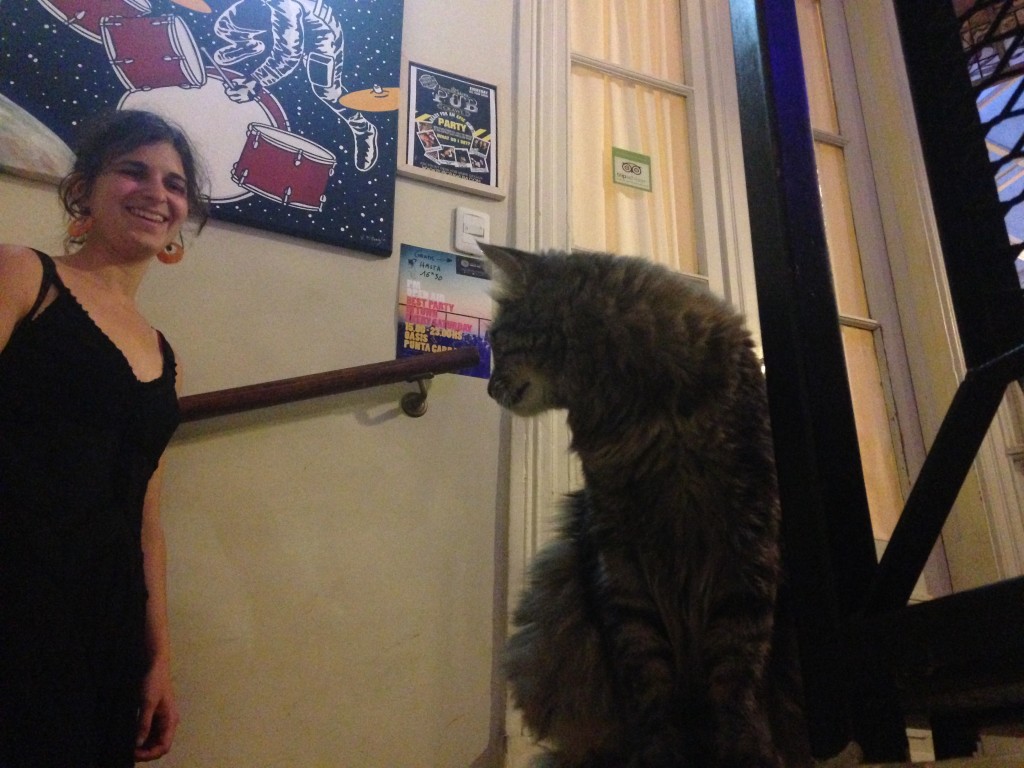 Mariana and the Buenos Aires hostel cat (friendly, snuggly)