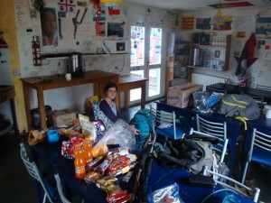 Finishing up our packing in our hostel's common area.