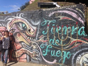 Mariana poses with some Ushuaia street art
