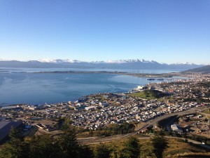 A view of downtown Ushuaia on the cove of the Beagle Channel. The mountains across the water are in Chile.